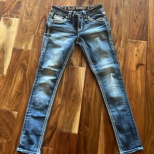 Rock Revival Jeans Jessica Skinny Leg Dark Wash Denim Women Size 25 Flap Pocket